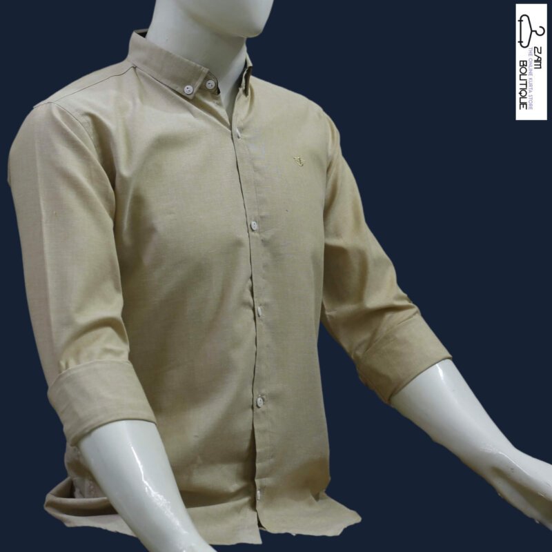 Cream Color Plain Casual Shirt