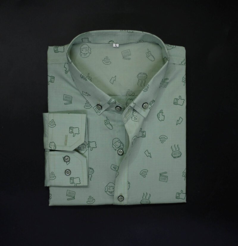 Light Celadon Green Printed Casual Shirt