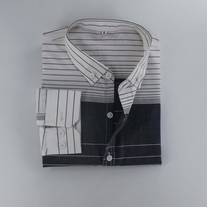 Raisin Black & Off White Horizontal Lining Premium Casual Shirt