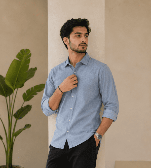 Light Stone Blue Textured Premium Casual Shirt
