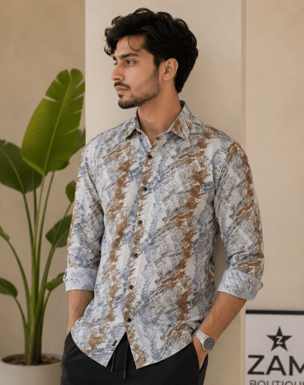Blue & Mustard Premium Printed Casual Shirt