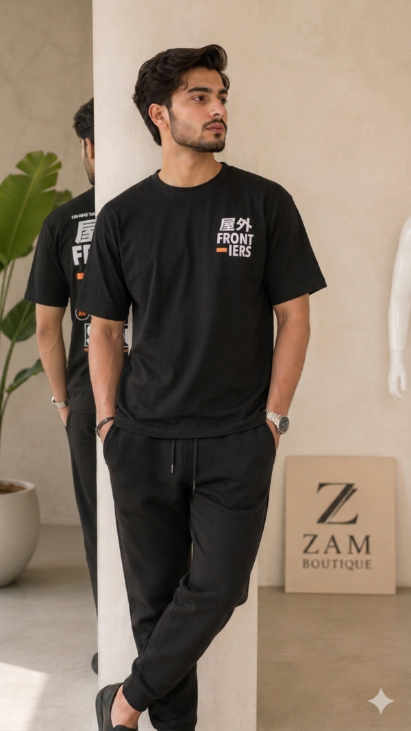 Front & Back Printed Black Tee